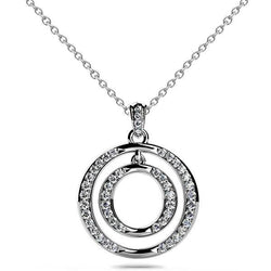 Double Drop Circle 6Ct Round Cut Diamonds Pendant Necklace White Gold