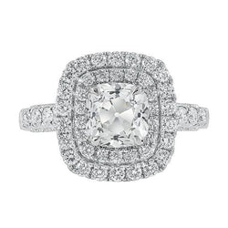 Double Halo Anniversary Ring Gold Old Cut Cushion Lab Grown Diamond 5.50 Carats