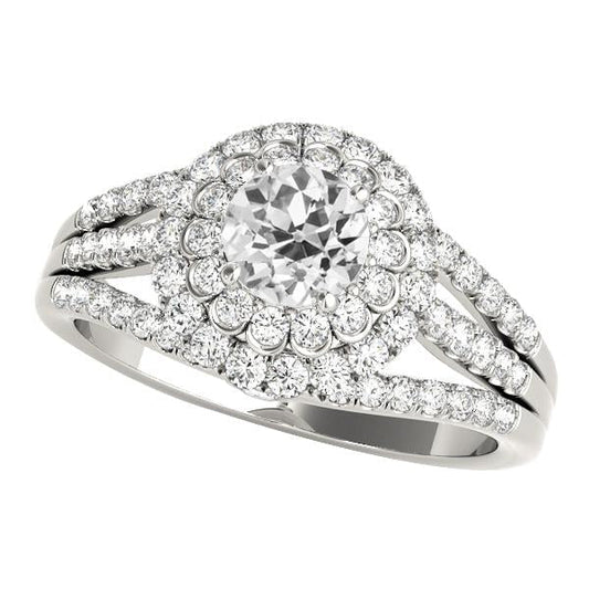 Duplo Halo Ring Old Cut Redondo Diamante Triplo Split Shank 4.75 Quilates - harrychadent.pt