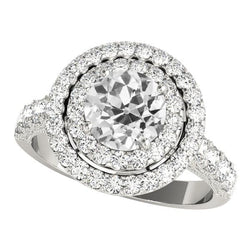 Double Halo Ring Round Old Miner Diamonds Prong Set 6 Carats