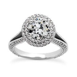 Double Halo Ring Round Old Miner Real Diamond 4 Prong Set 5.75 Carats