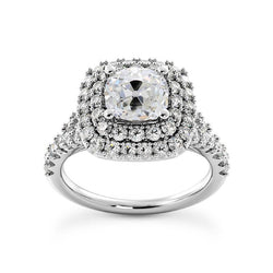 Double Halo Ring With Accents Cushion Old Mine Cut Diamonds 5 Carats
