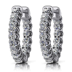 Elegant Cured Prong Set 3.40 Ct Diamonds Hoop Earrings White Gold 14K