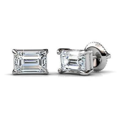 Esmeralda Cut 3 Quilates Diamonds Studs Brincos Ouro Branco 14K - harrychadent.pt