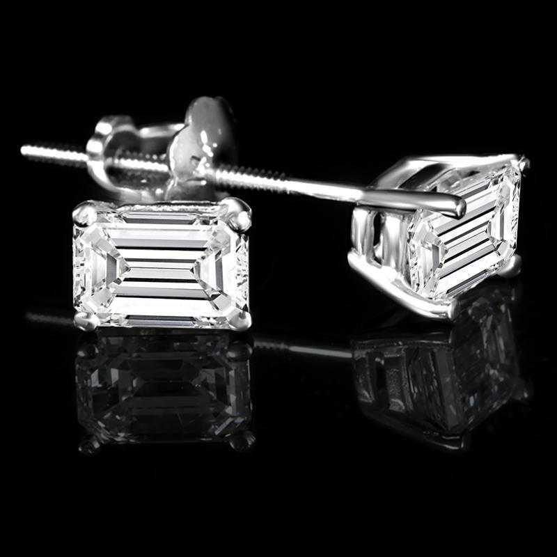 Brinco de diamante com corte esmeralda de 2 ct e ouro branco 14K joias - harrychadent.pt