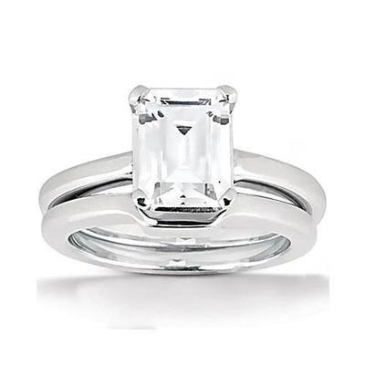 Emerald Cut Diamond Solitaire Ring 2 Quilates Com Pulseira Em Ouro Branco 14K