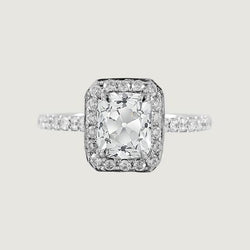 Engagement Halo Cushion Cut Ring Old Mine Cut Diamonds 3.25 Carats