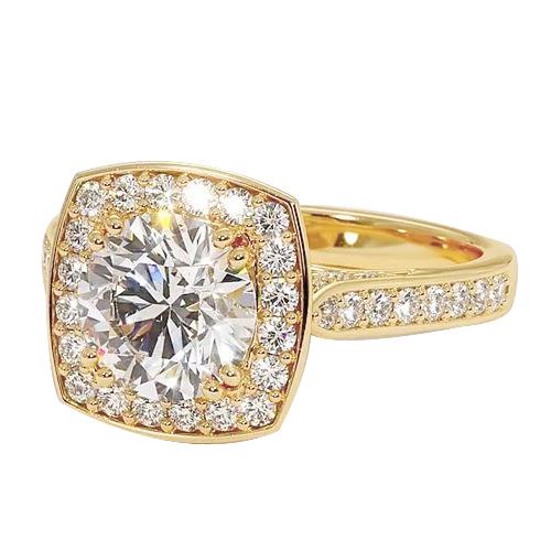 Anel de noivado halo redondo diamante 3.50 quilates ouro amarelo 14K - harrychadent.pt