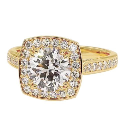 Anel de noivado halo redondo diamante 3.50 quilates ouro amarelo 14K - harrychadent.pt
