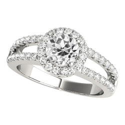 Engagement Halo Ring Round Old Miner Diamonds 4.50 Carats Split Shank