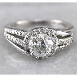 Engagement Halo Round Diamond Ring 2 Carats White Gold 14K