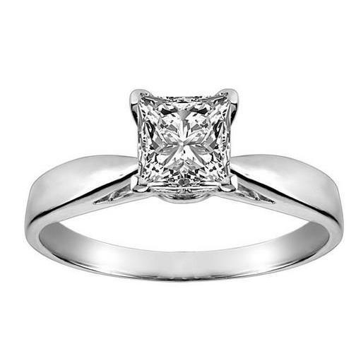 Anel de Noivado 3 Quilates Princess Diamond Solitaire Ouro Branco 14K