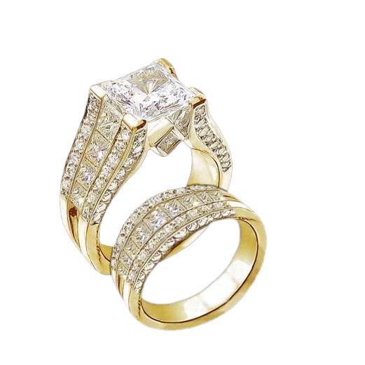 Conjunto de faixa de anel de noivado 5.01 Ct. Lindos diamantes ouro amarelo 14K - harrychadent.pt