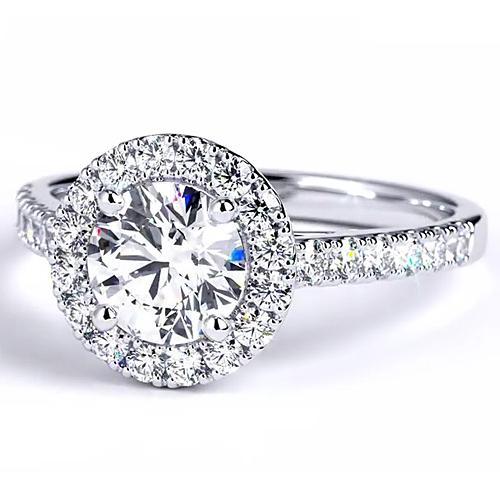 Anel de noivado redondo de diamante 2.50 quilates Halo ouro branco 14K - harrychadent.pt