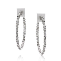 F Vvs1 Round Cut Diamonds Lady Hoop Earrings 14K White Gold 3.10 Ct