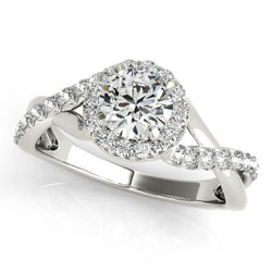 Fancy Diamond Engagement Ring Halo Twisted Shank 1.50 Carat WG 14K