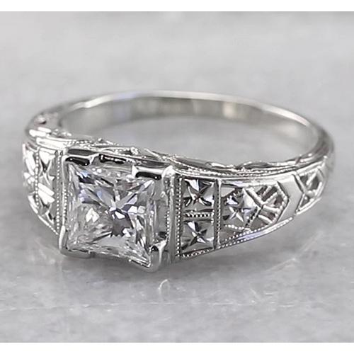 Estilo Filigrana Princesa Diamante Anel 1 Quilate Ouro Branco 14K - harrychadent.pt