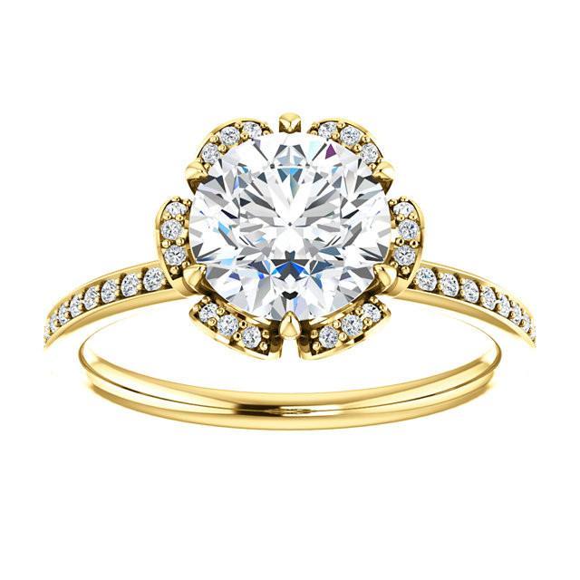 Anel de halo de noivado de diamante redondo estilo flor 1.71 quilates YG 14K - harrychadent.pt