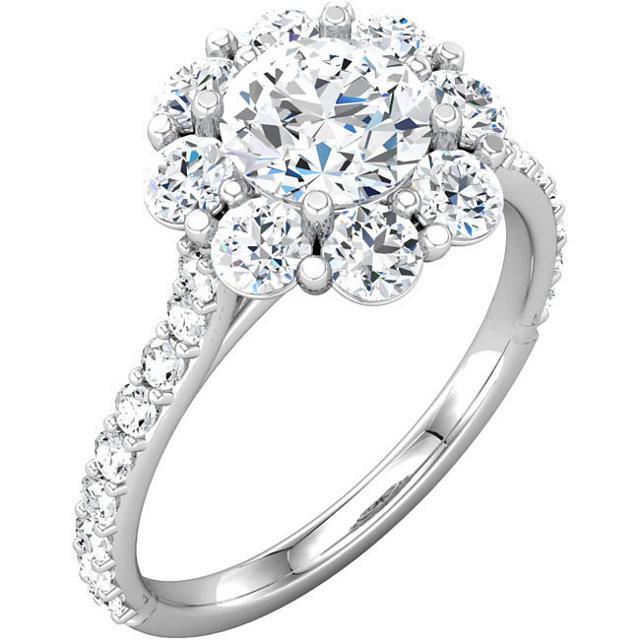 Flor Estilo 3.07 quilates redondo diamante anel halo em ouro branco sólido 14K - harrychadent.pt