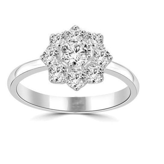 Anel de noivado de diamante em estilo flor de 3,25 quilates Halo 14K em ouro branco - harrychadent.pt