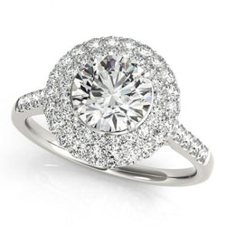 Flower Style Halo Round Diamond 2 Carat Engagement Fancy Ring WG 14K