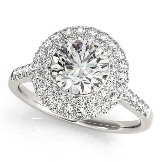 Estilo flor Halo redondo diamante 2 quilates anel extravagante de noivado WG 14K - harrychadent.pt