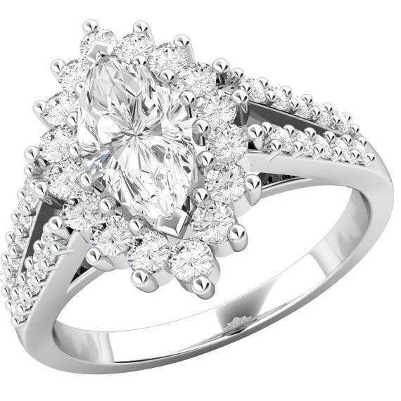 Flor em estilo marquise e diamantes de lapidação redonda Halo Ring 4.60 ct em ouro branco - harrychadent.pt