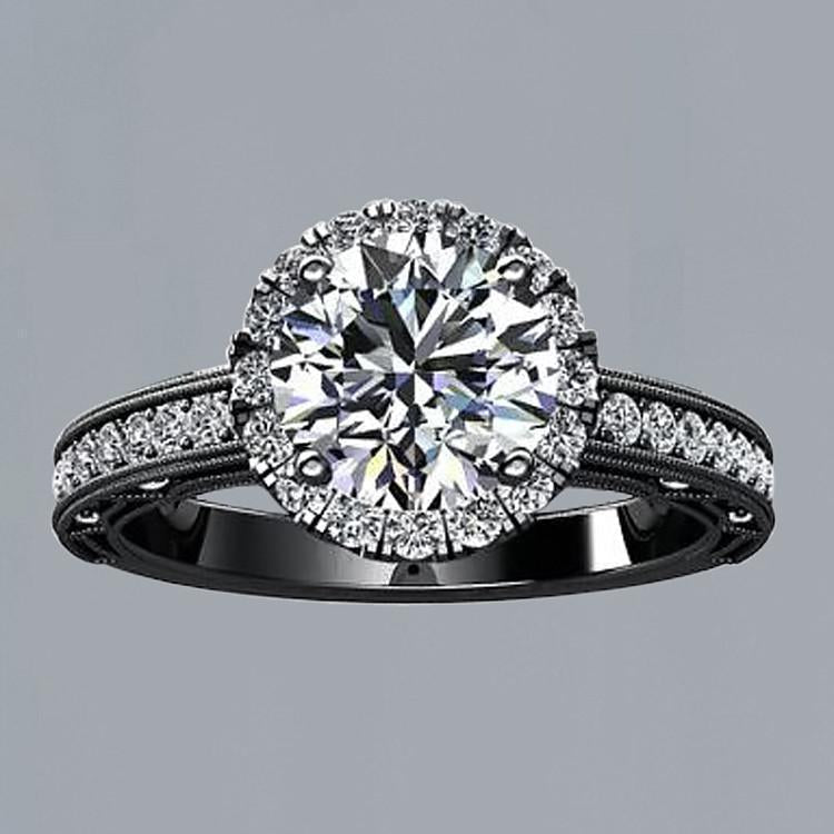 Anel de halo de noivado de diamante redondo em estilo flor de 2.11 quilates BG 14K - harrychadent.pt