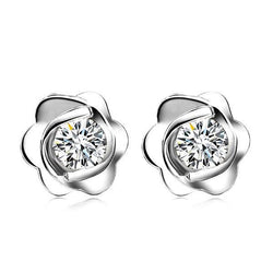 Flower Style Stud Earrings 2.20 Ct Round Cut Diamonds White Gold 14K