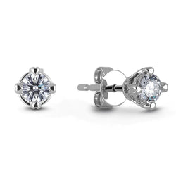 Four Prong Set 2 Ct Round Diamond Studs Earring Crown Setting Gold 14K