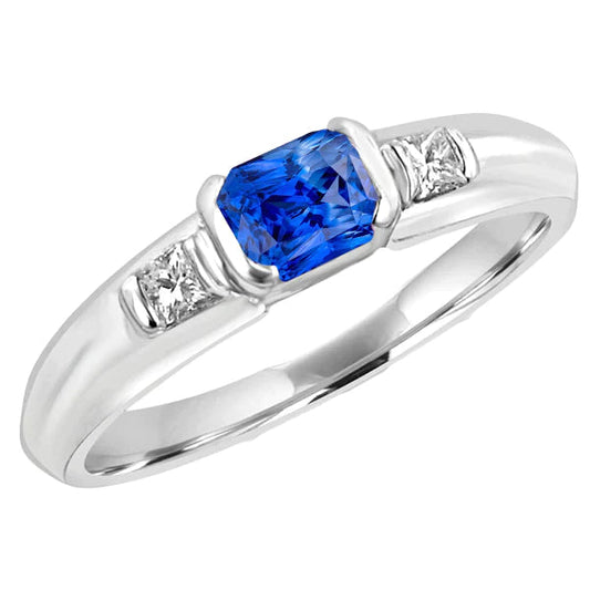 Pedra Preciosa Anel Masculino Princesa Diamante Barra de Ouro Azul Safira 1,75 Ct