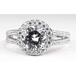 Genuine Diamond Halo Engagement Ring 3.50 Carats White Gold 14K