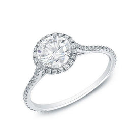 Genuine Halo Engagement Ring 3.25 Carats Round Diamond Gold White 14K