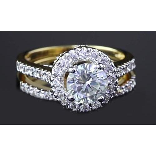Anel de diamante redondo de 3 quilates com haste dividida e joias halo - harrychadent.pt