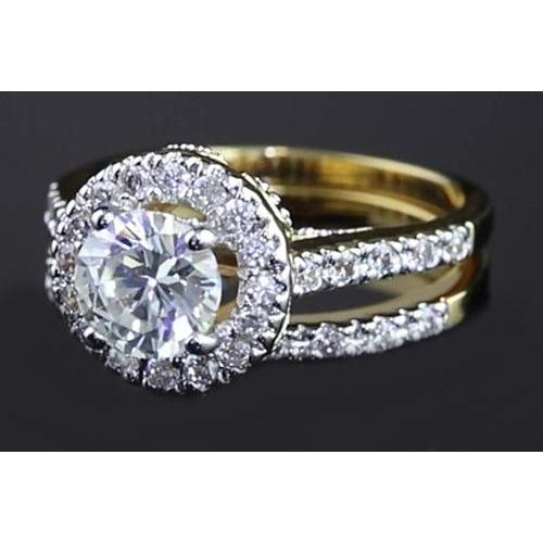 Anel de diamante redondo de 3 quilates com haste dividida e joias halo - harrychadent.pt