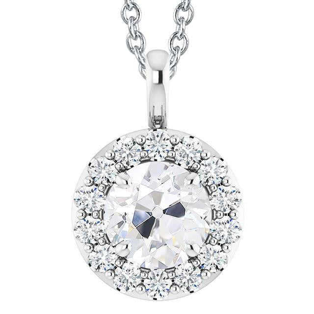 Conjunto de pingente redondo de diamante feminino de halo de mineiro antigo com pontas de 5 quilates - harrychadent.pt