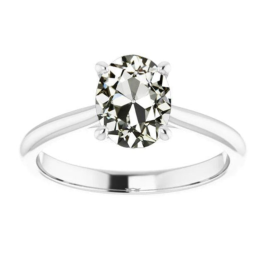 Solitaire Ring Oval Old Mine Cut Diamond 14K Ouro Branco 3 Quilates - harrychadent.pt