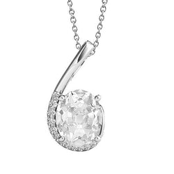 Gold Genuine Diamond Pendant Curved Round & Oval Old Miner Prong Set 4 Carats