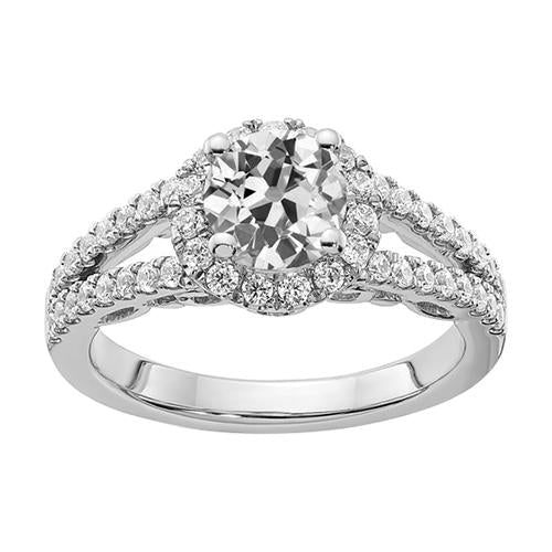 Anel de noivado de diamante dourado Halo Old Cut com haste dividida de 4.75 quilates - harrychadent.pt