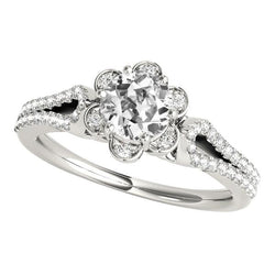 Gold Halo Round Old Miner Diamond Ring Split Flower Style 4.75 Carats