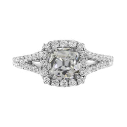 Gold Halo Wedding Ring Old Cut Cushion Diamond Split Shank 2 Carats