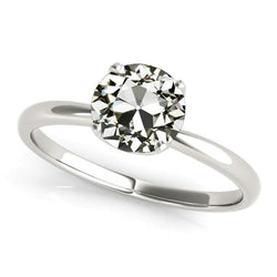 Gold Solitaire Ring Round Old Cut Diamond Tapered Shank 2 Carats