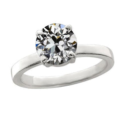 Gold Solitaire Ring Round Old Mine Cut Diamond 4 Prong Set 2 Carats