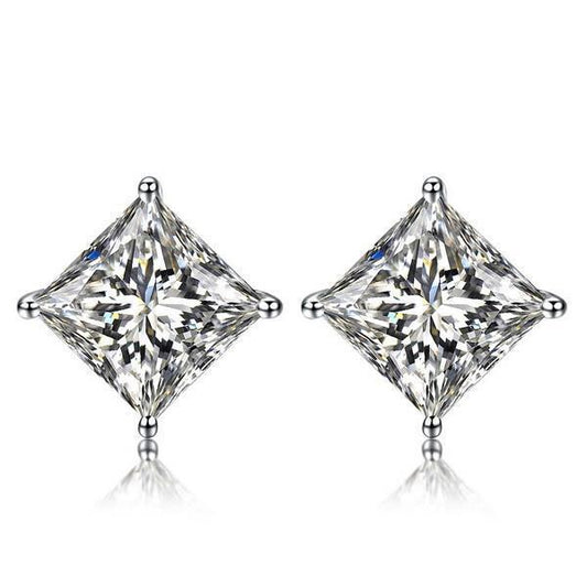 Lindo Princesa Cut Diamond Stud Earring Mulheres Jóias De Ouro 3 Ct. - harrychadent.pt