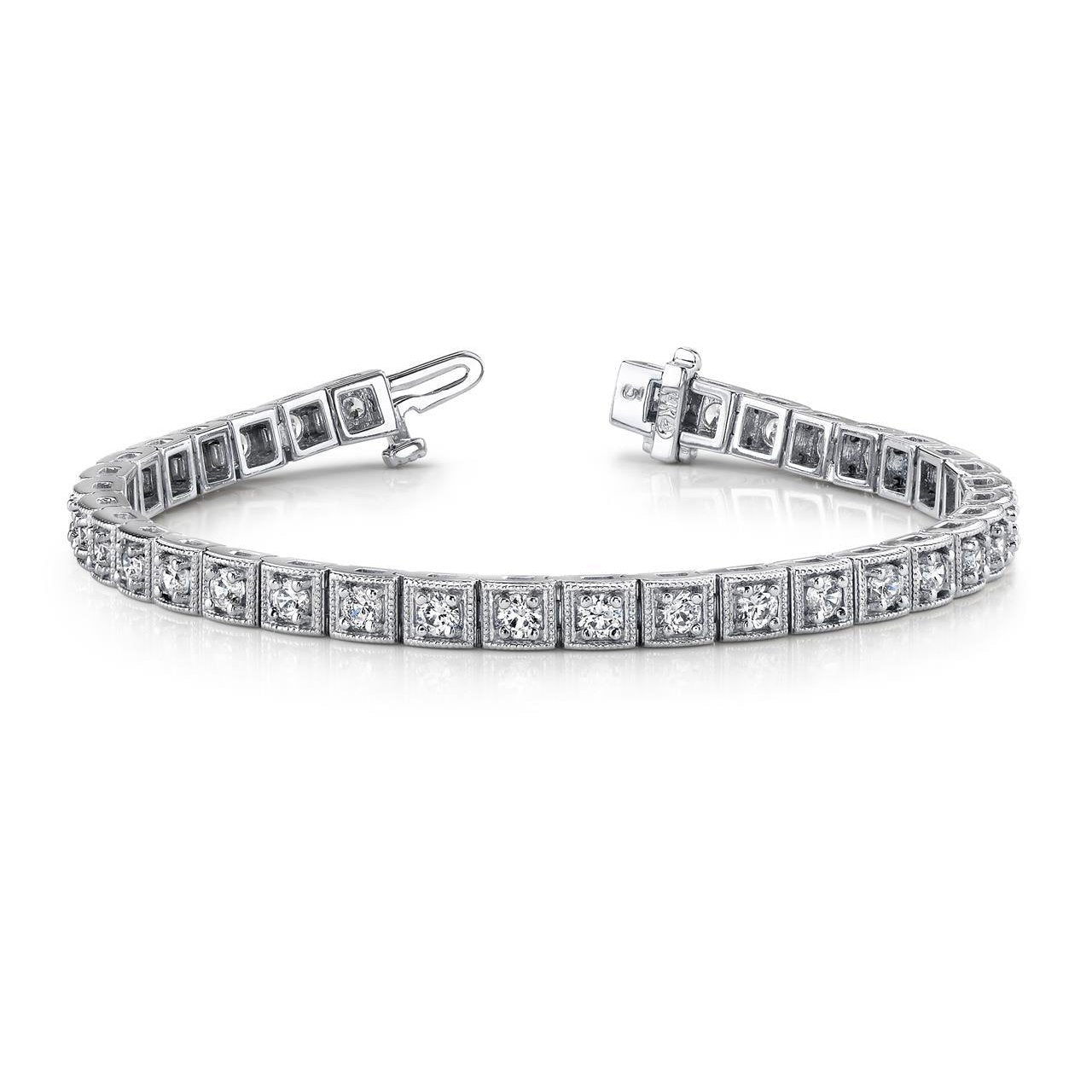 Lindo conjunto de pinos redondos com diamante e elo quadrado bracelete branco 7 ct - harrychadent.pt