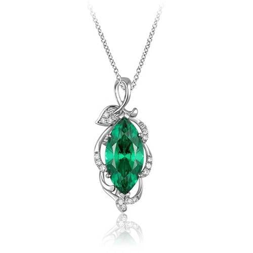 Colar com pingente de gema verde esmeralda e diamante 5.35 ct. WG 14K - harrychadent.pt