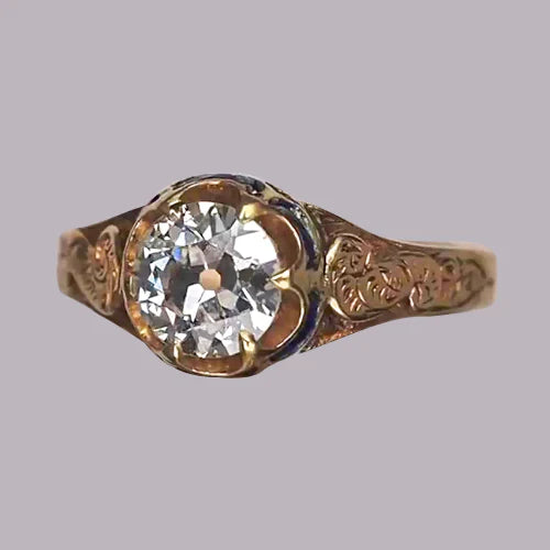 Anel solitário de ouro cigano corte antigo diamante redondo estilo vintage 1,50 quilates