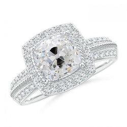 Halo Cushion Diamond Ring Old Cut Jewelry 3.50 Carats Pave Set Accents