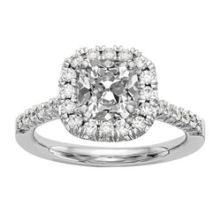Halo Cushion Old Cut Diamond Engagement Ring With Accents 5.25 Carats