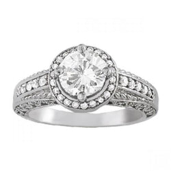 Halo Diamond Engagement Ring Vintage Style 1.50 Carats White Gold 14K